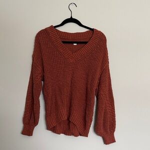American Eagle Outfitters V-Neck Sweater in Rich Rust